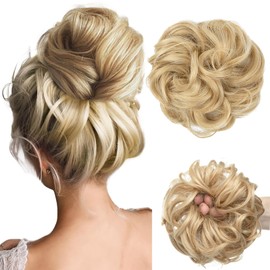 Permuly Messy Bun Hair Piece, Elastic Messy Fake Hair Bun Extensions for Women, Synthetic Messy Bun Scrunchie Hair Pieces for Women Girls (Ash Blonde)