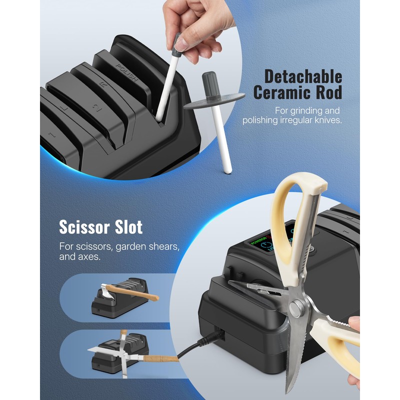 WILAWELS Electric Knife Sharpener, 5-in-1, 3 Rotational Speed Adjustable Electric