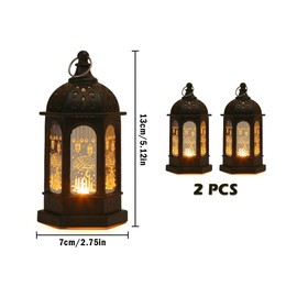 Anlising 2 Pieces Ramadan Lantern Decoration, LED Eid Mubarak Lamp, Ramadan Candle Lantern, Hanging Ramadan Lamp, Ramadan Lantern Decor, for Home Tabletop Decor Creative Party Supplies (Black)