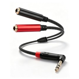 CERRXIAN 1/4 Inch TRS to Dual TS Y Splitter Cable, 90 Degree 6.35mm Male Jack Stereo to 2x6.35mm Female Mono Breakout Cable for Audio Interface, Mixer, Amplifier - 0.5M / 1.64 FT