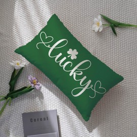 Ogiselestyle St Patricks Day Lucky Shamrock Throw Pillow Cover, 12 x 20 Inch Clover Green Cushion Case Decoration for Sofa Couch