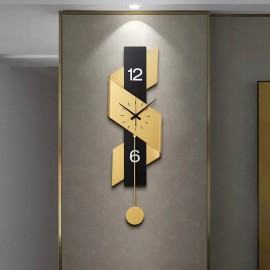 Dusky Shark Modern 34" Geometric Digital Wall Clock in Gold & Black Iron Frame