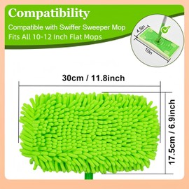 UFOGIFF Chenille Mop Pads Compatible with Swiffer 10-12 Inch Mops, Reusable Wet & Dry Mop Refills – 3 Pack (2 Thick Chenille + 1 Fine Microfiber), Machine Washable for Hardwood, Tile, Laminate Floors