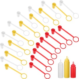 CHENGU 24 Pieces Squeeze Bottle Caps with Twist on Cap Lids Plastic Cover Colorful Ketchup Lid for Ketchup Olive Oil Bottle, Red, Yellow, Transparent