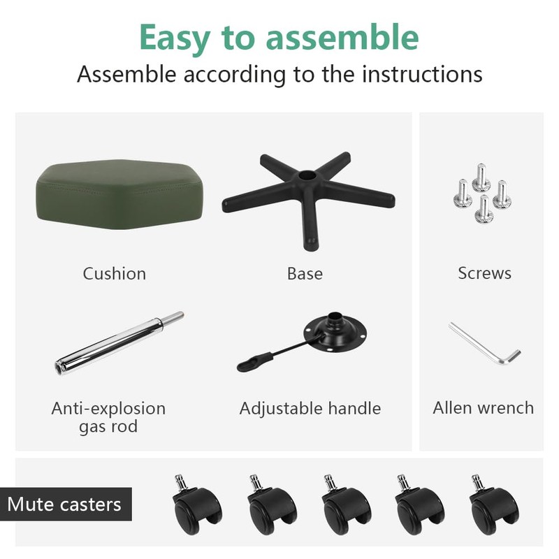 FURWOO Hexagon Rolling Stool Height Adjustable Stool with Wheels for