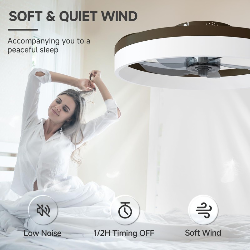 VOLISUN Low Profile Ceiling Fans with Lights and Remote, 19.7in