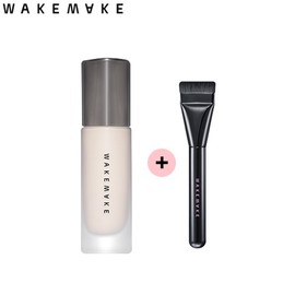 WAKEMAKE Water Velvet Cover Foundation + Brush Set 2items [Black Hush Edition], Shade:22 Neutral