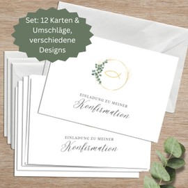 Briefzauber 12 x Confirmation Invitation Cards with 12 x Envelopes, Set of DIN A6 Confirmation Invitations with Filling Aid Available for Various Occasions Motif: Confirmation - Minimal