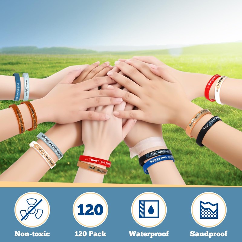 Bucherry 120 Pcs Rubber Bible Verse Bracelets Religious Silicone Christian