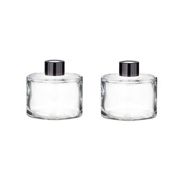 2 Pcs 50ml/1.7oz Clear Round Empty Glass Diffuser Bottles Jars Containers Fragrance Reed Diffuser Accessories with Black Lid for Bedroom Living Room Office Aromatherapy Oil Reed Diffusering