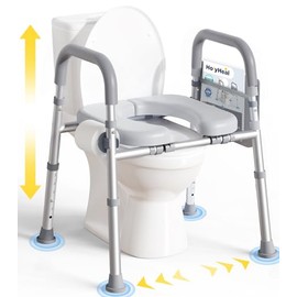Toilet Seat Risers for Seniors, Raised Toilet Seat with Handles, Adjustable Height & Width, 400 lb Handicap Elevated Toilet Riser Toilet Seats for Pregnant Elderly, Fit Any Toilet
