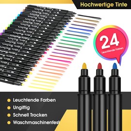 24 Fabric Pens Permanent for Clothes White T Shirt Design Kit Canvas Tote Bag Pillowcases Plain Cotton Bags Shoes Baby Shower Games, and Craft Paint Pens Art Markers for Adults Kids Gift