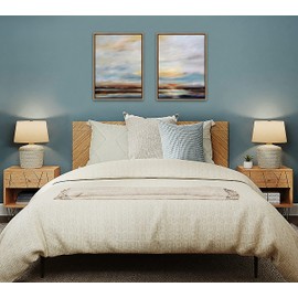 Kate and Laurel Sylvie Carolina Sunset Diptych Framed Canvas Wall Art Set by Mary Sparrow, 2 piece 18x24 Gold, Natural Beach Landscape Art Set for Home Wall Décor