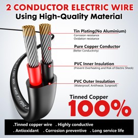 16 Gauge Wire 2 Conductor Electrical Wire, 16 AWG Wire Stranded PVC Cord 50FT, 12V Low Voltage/Oxygen-Free Tinned Copper/Flexible 16/2 Wiring for Automotive Marine LED Strips Lamps Lighting-15M