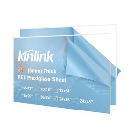 KINLINK 24x36 Plexiglass Sheets 1/8 inch Thick, 3mm Clear PET Large Plastic Sheet for DIY Project, Craft, Table top, Picture Frame, Acrylic Sign and Wedding Invitation 2 Pack