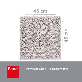 PANA® Premium Chenille Bath Mat (45 x 45 cm) • Ideal as a Toilet Mat, Shower Mat, Bath Mat, Toilet Mat • Soft, Non-Slip & Washable • Bath Mat without Cut-Out • Colour: Beige