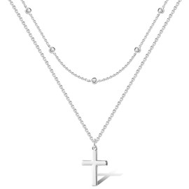 ALEXCRAFT Layered Bows Cross Chain Gold Silver Women's Necklace with Pendant Fashion Jewellery for Her Women Girlfriend Mum Cross