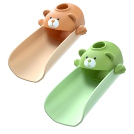 Skyroku Toddler Faucet Extension, Sink Extension with Temperature Sensitive for Children, Hand Sink, Faucet Extension, Suitable for Sink, Kitchen (Brown-Green)
