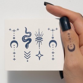 YLOKO Finger Tattoo Stickers, 3 Sheets Temporary Tattoo Stickers, Adult Women Semi Permanent Henna Tattoo, Hand Fake Tattoos, Lasts 7-10 Days, Waterproof, Matte Deep Blue - S7