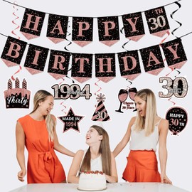 KORHONEN 18th Birthday Decorations for Girls, Pink Black 2006 Birthday Party Decorations Include Happy 18th Birthday Banner and Hanging Swirls, Happy 18th Birthday Party Decor for Girls Women