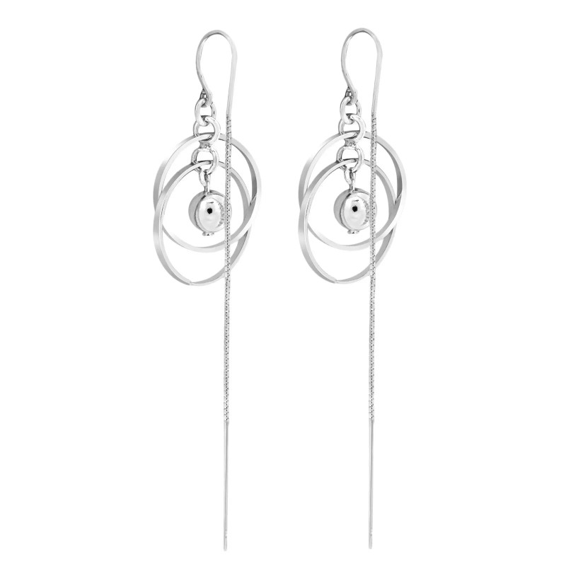 AeraVida Contemporary Rings Sterling Silver Sphere Slide Thread Earrings
