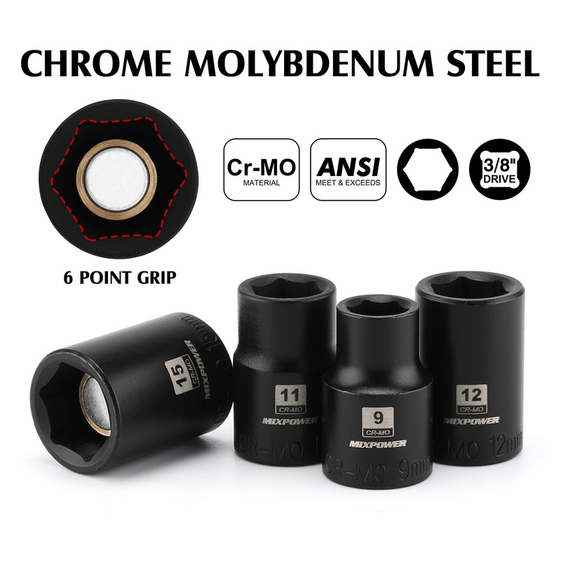 MIXPOWER 3/8" Drive Deep Magnetic Impact Socket Set with Storage
