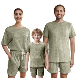 IFFEI Family Matching Pajamas Sets 2 Piece Lounge Set Soft Loungewear Sleepwear Tops and Shorts with Pockets Women L Green