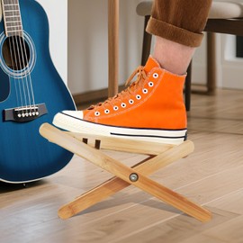 Bamboo Guitar Foot Stool - Wooden Guitar Foot Rest Support with 4 Gears Adjustable, Foldable Footstool Footrest from 4.5" to 8" for Classical Acoustic Electric Accessory