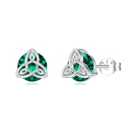 Flpruy Celtic Knot Earrings for Women with Birthstone Silver 925 Women's Celtic Birthstone Stud Earrings Birthday Christmas Gift for Mum Girls Her, Sterling Silver, Cubic Zirconia