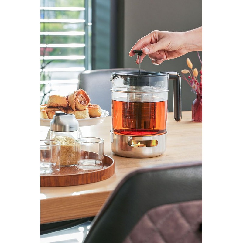 GEFU Teekanne T-PREP 1.500 ml mit Stövchen | Borosilikatglas &