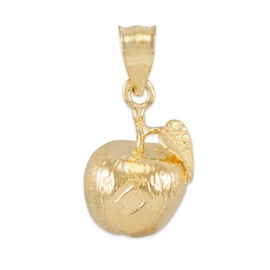 Trendy Necklaces High Polish 10k Yellow Gold Leaf and Fruit Charm Golden Apple Pendant