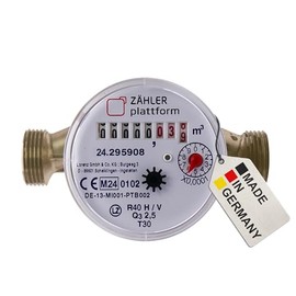 Zähler plattform Cold Water Meter, Single-Jet, Rated Flow Qn 1.5, Connection 3/4 Inch, Length 110 mm, Calibration 2021 Valid up to 2027, Surface-Mounted Water Meter