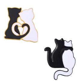 2pcs Animal series brooch black and white cat brooch alloy badge jewelry creative cartoon black and white cat embracing shape enamel badge accessories wild clothing bag badge cute brooch