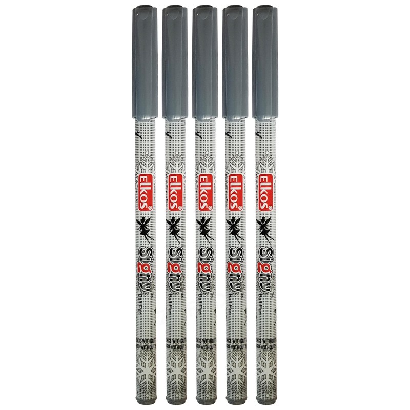 ELKOS BLACK Ballpoint Pens, 0.7mm Fine Point, Pack of 5,
