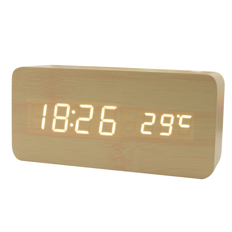 Wooden Digital Alarm Clock 8 Levels Adjustable Brightness Digital Clock