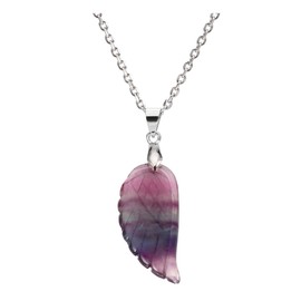 JSDDE Gemstone Charm Pendant, Reiki Healing Stone, Carved Wings, Angel Wings Pendant Necklace, Lucky Charm Pendant, Stainless Steel