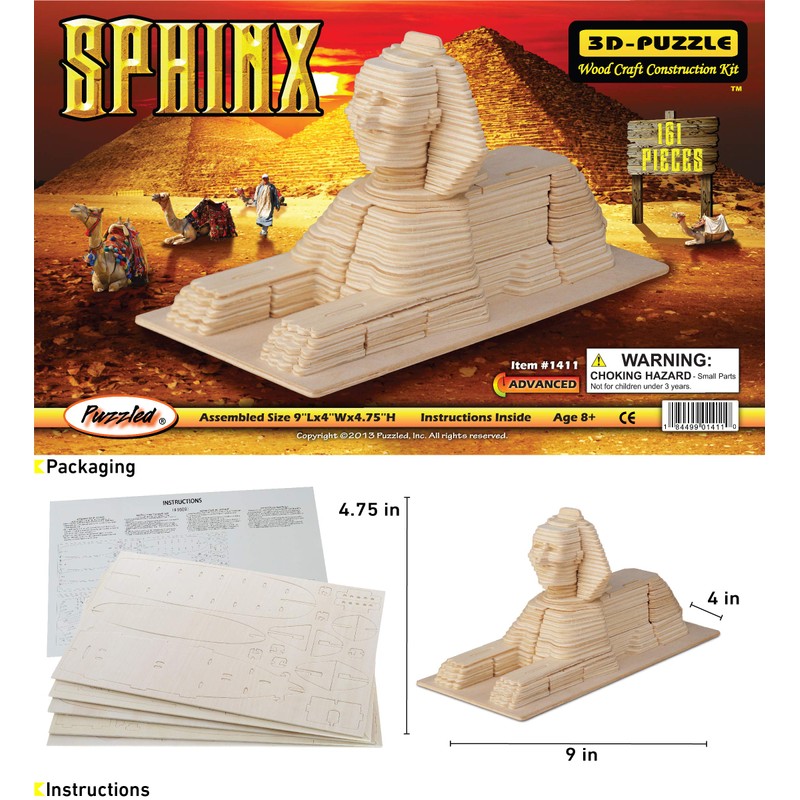 Puzzled 3D Puzzle Sphinx Wood Craft Construction Model Kit, Unique,