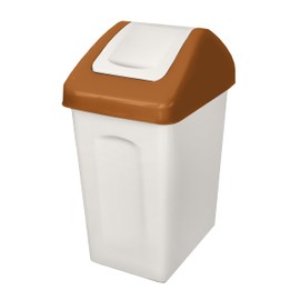 BranQ Home Essential Waste Bin 10 L with Swing Lid, Colour: Off White with Brown Accents, Universal, BPA-Free Plastic PP, White/Brown, 18.6 x 26.6 x 37.5 cm (L x W x H)