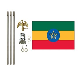 Ethiopia 3x5 ft Outdoor Flag and Flag Pole Set, Combination Comes with a 3x5 ft Polyester Flag a 6 ft long 3/4 inch Diameter Aluminum Pole with Bracket (Ethiopia)