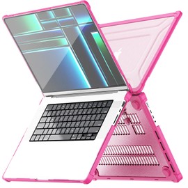 TECHGEAR Case Compatible MacBook Pro 16 inch 2024-2021 Protective Snap-On Tough Hard Shell Cover with Kick Stand for M4 / M3 / M2 / M1 / inc Pro & Max Chip Touch ID, Clear Shockproof Case, Pink