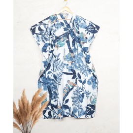 INDACORIFY Caftán con estampado de pájaros | Caftán de algodón | Preciosa bata de playa estampada | Vestido de verano indio | Camisón para mamás | Regalos para ella