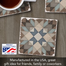 Thirstystone Quilt Design Single Tumbled Tile Stone Coaster with Protective Cork Backing Manufactured in The USA 4" Square, Artistic, Easily Wipes Clean
