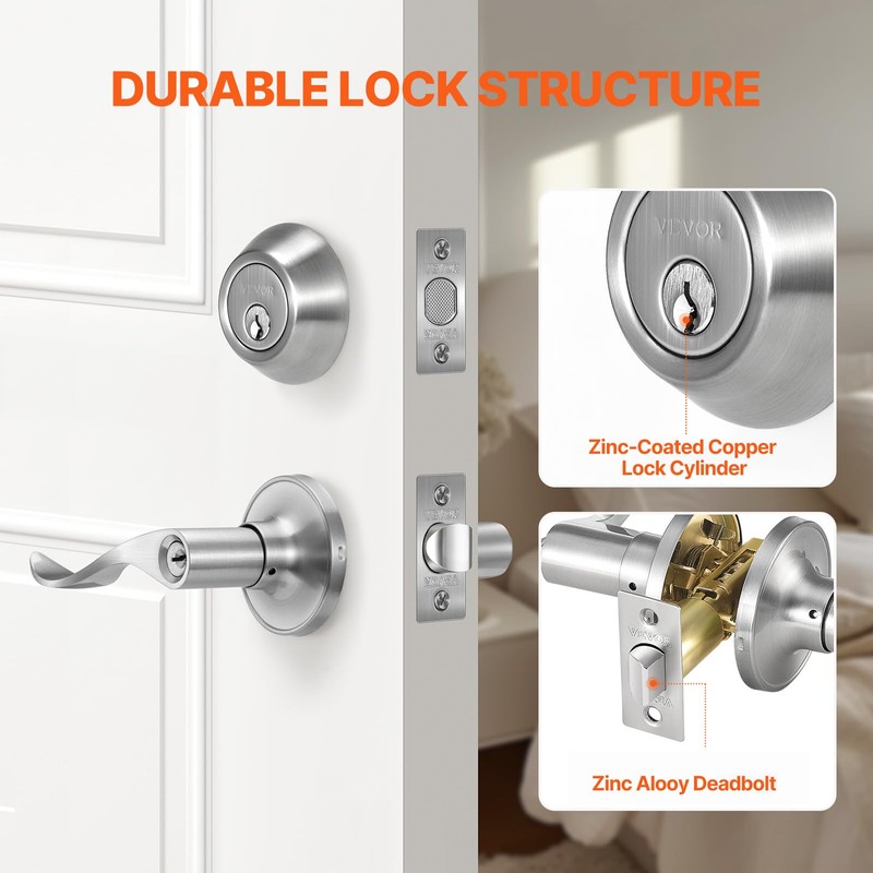 VEVOR Entry Door Locksets with Deadbolt, 5 Pack Satin Nickel