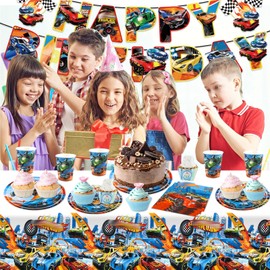 Racing Car Paper Plates Children's Birthday Decoration Boys Cars Birthday Tableware Decoration Wheels Birthday Decoration Car Party Tableware Set Party Supplies Garland Decoration Banner Tablecloth