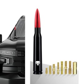 GKmow 1 PC Car Truck Bullet Antenna, Skull Design Universal Short Vehicle Antenna for Ford F150 GM Chevy Silverado 1500 2500 3500, Heavy Duty Pickup Trucks Accessories (Red)