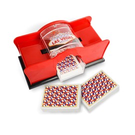 Wowlela Manual Card Shuffler, 2 Decks Hand Cranked Card Shuffler for Playing Poker, Texas Hold Em, Blackjack, Gaming, Home, Party, Club, Card Shuffler, Easy to Use, Red