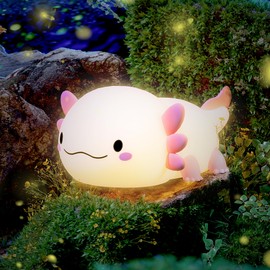 MUMUQ Axolotl Night Light, LED Cute Silicone Nursery Nightlight for Kids, Rechargeable Night Lamp Touch Lamp Bedside Lamp with 20 Minutes Timer for Breastfeeding, Funny Decor