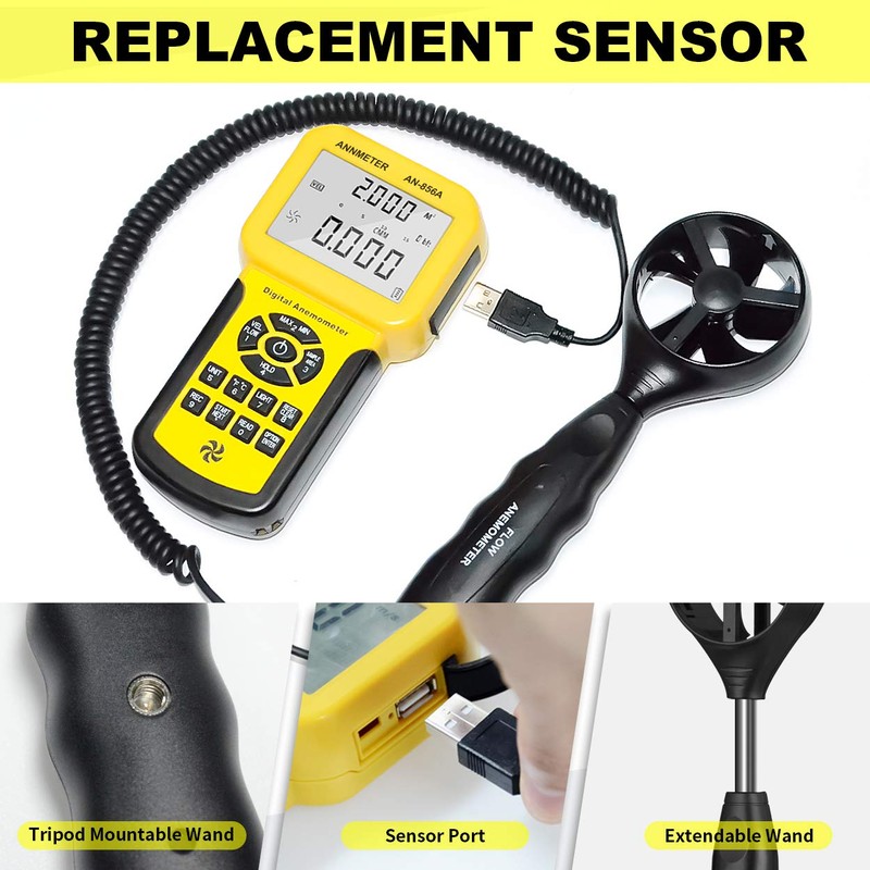 Handheld CFM CMM Wind Speed Meter, Separate Anemometer Measure Air