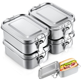 4 Pcs Stainless Steel Bento Box 550ml/18.6oz Metal Lunch Containers Stainless Steel Food Storage Containers Metal Meal Prep Container with Lockable Clips for Work Picnic Camping, Leak Proof