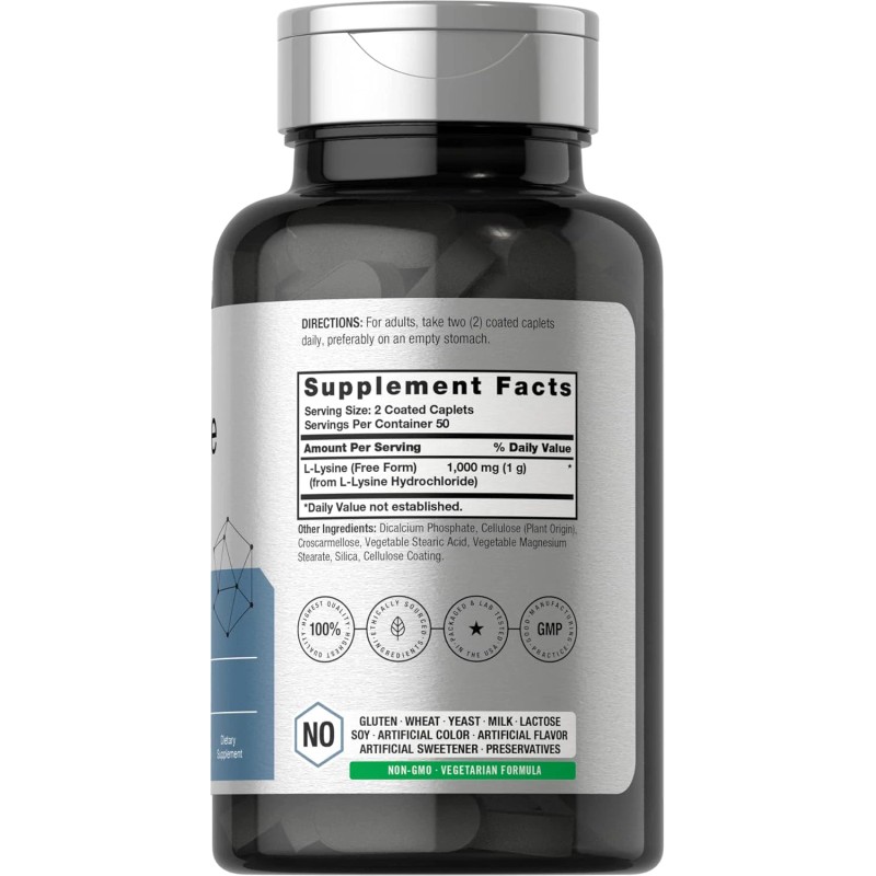 L-Lysine 1000Mg | 100 Coated Caplets | Free Form Dietary